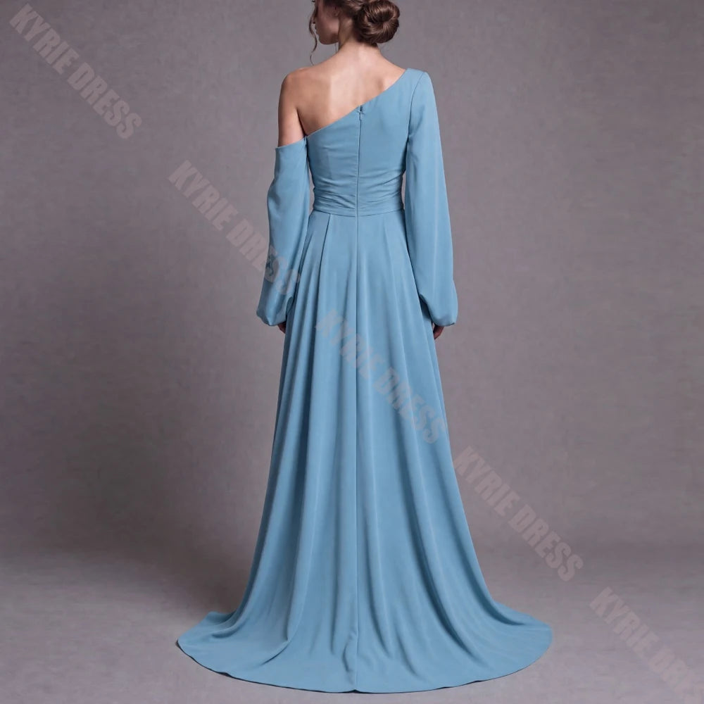Customized Evening Dresses Formal One Shoulder Full Sleeves A Line