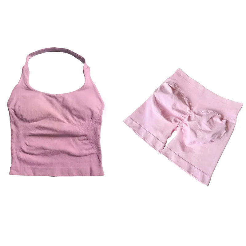 Yoga Sets Women Gym Clothes Longline Strappy Top High Waist Shorts