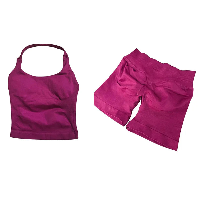 Yoga Sets Women Gym Clothes Longline Strappy Top High Waist Shorts