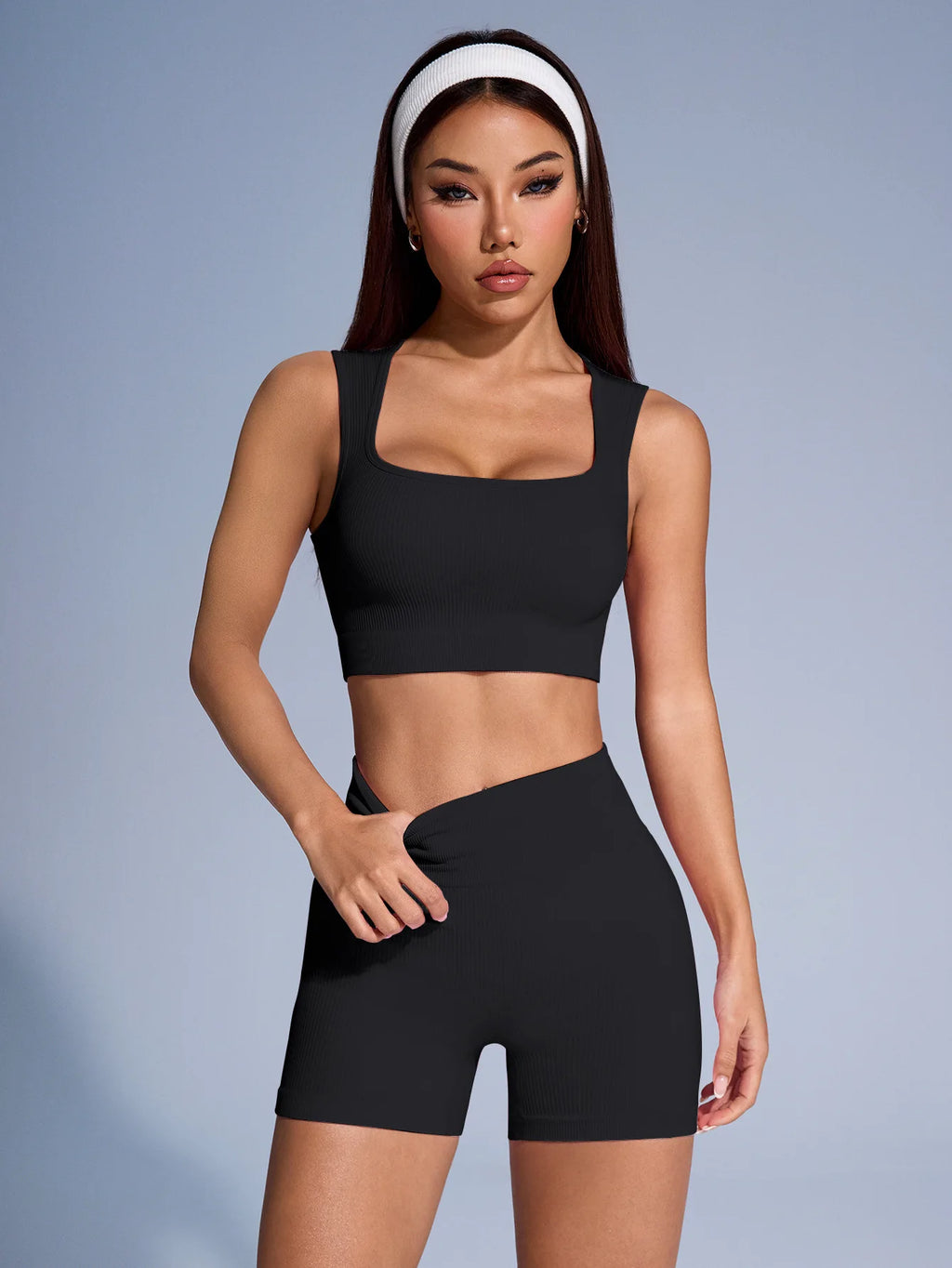 Seamless Ribbed Yoga Sets Workout Sets for Women 2 Pieces Gym Suits