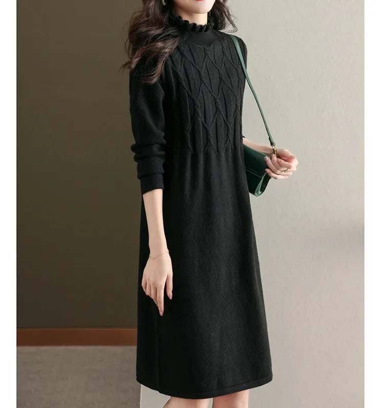 Knitwear Female Clothing Versatile Pullovers Tops Ruffled Edge Elegant Women's Sweater Dress Fall Winter Knit Wool Woman Clothes