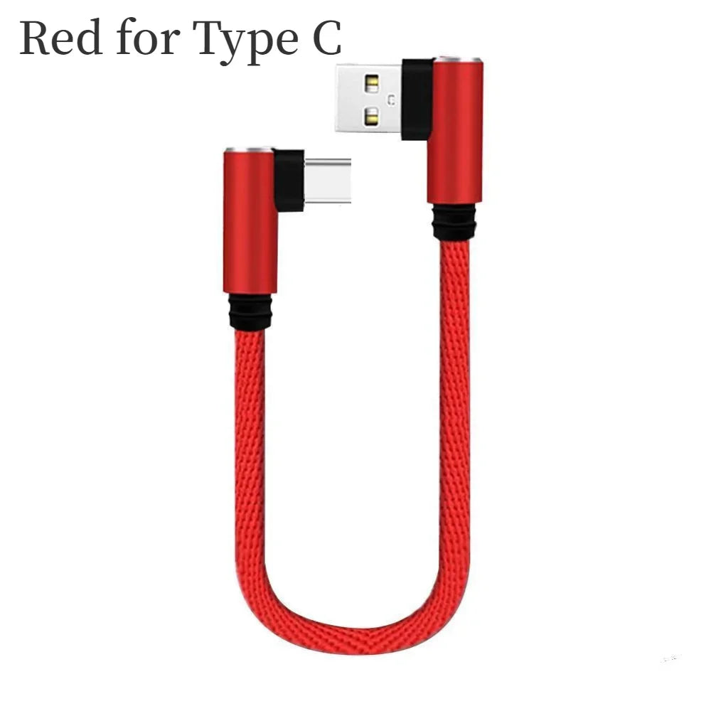 25cm Short Fast Charging Cable Double Elbow 90 Degree USB C Micro USB