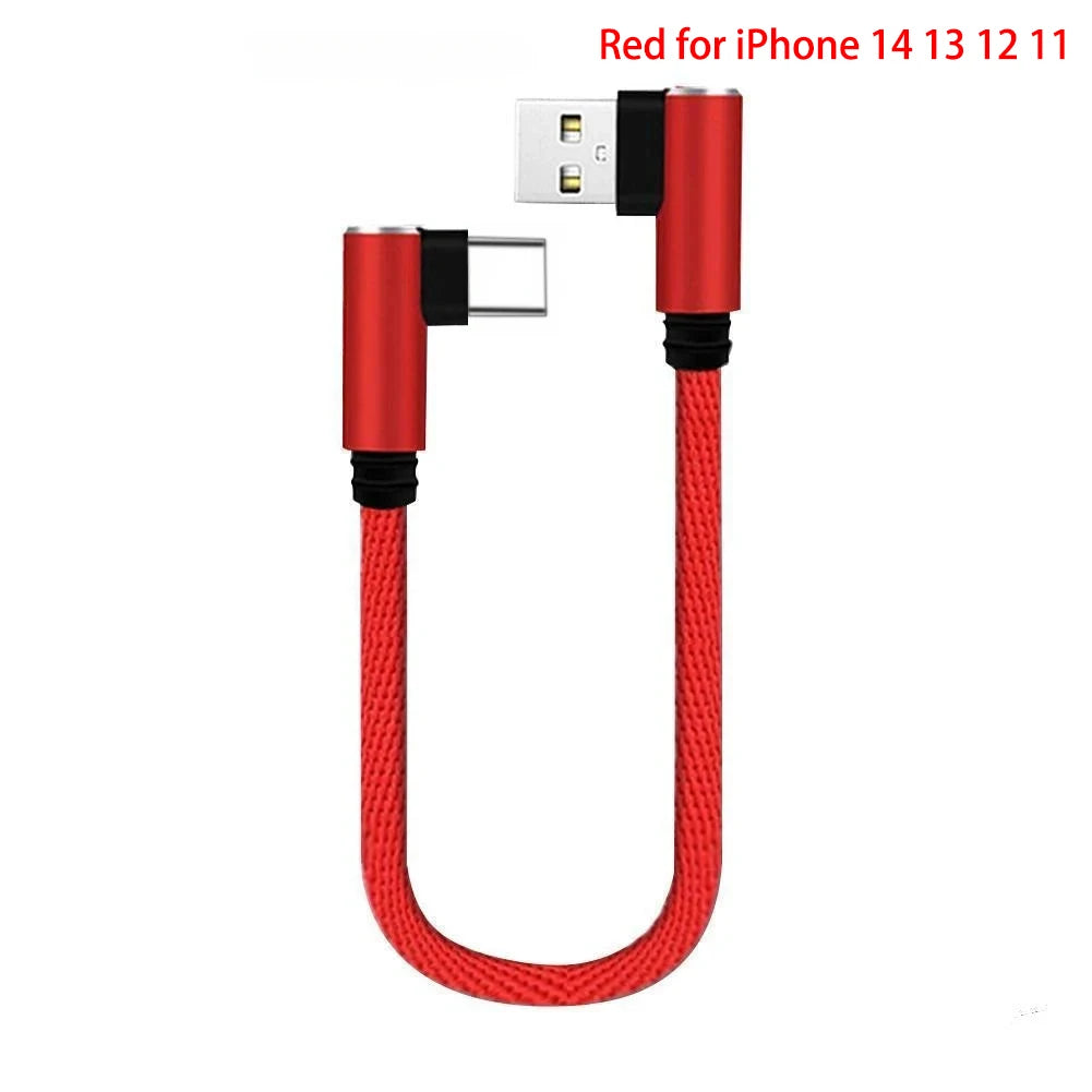 25cm Short Fast Charging Cable Double Elbow 90 Degree USB C Micro USB