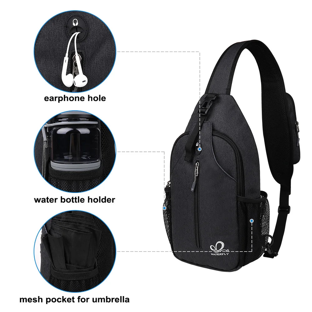 WATERFLY Sling Bag Chest Pack Shoulder Crossbody Sling Backpack For Women Men Travel Hiking Chest Bag Daypack