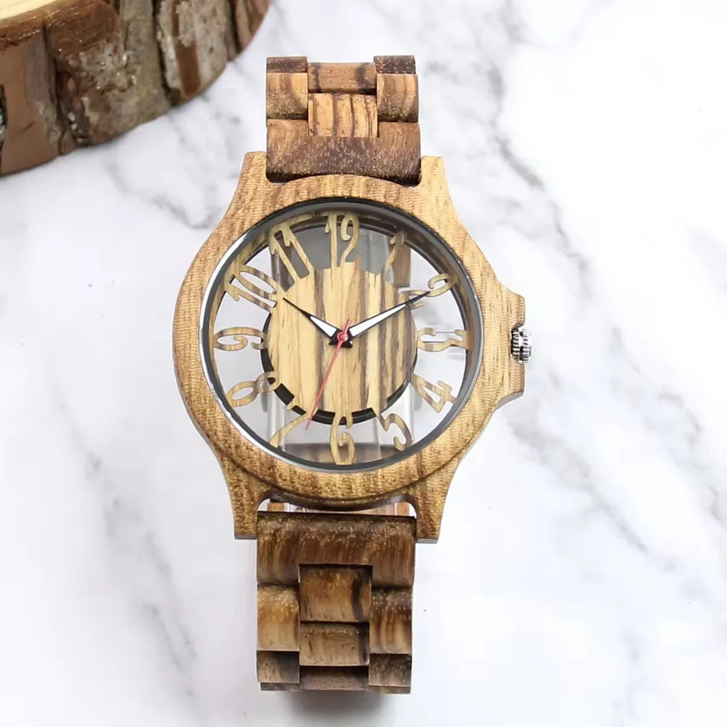 Men's Engraved Wooden Quartz Watch