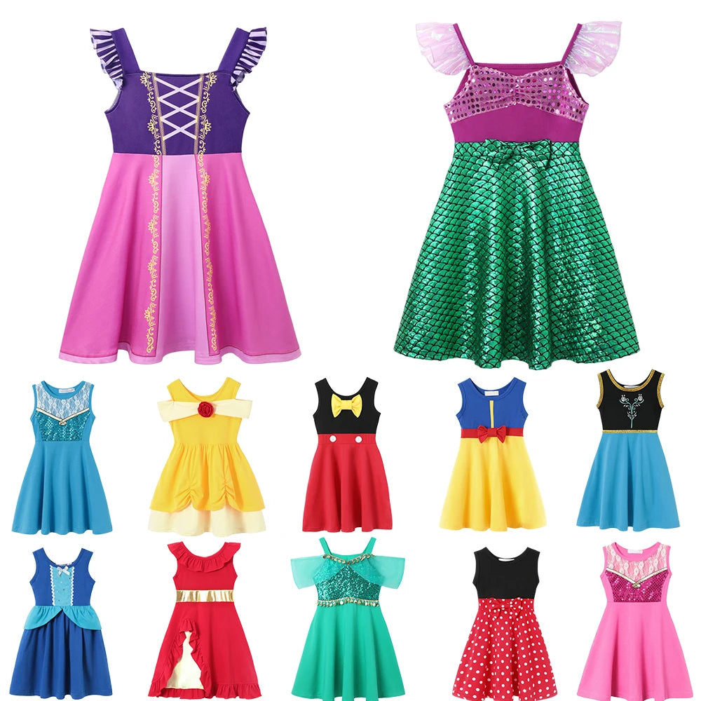 Children'S Casual Dress For Girls Mermaid Rapunzel Dress One-Shoulder