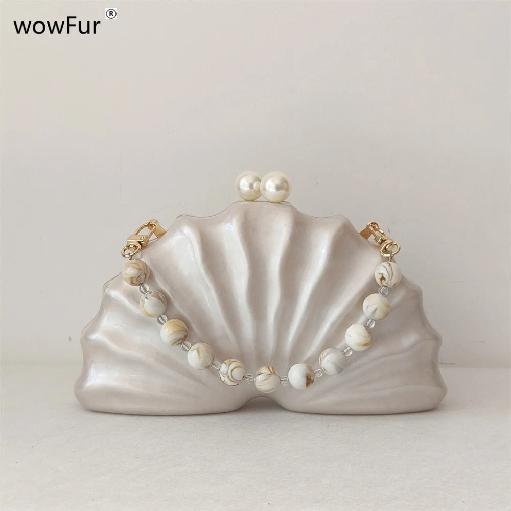 Original Shell Half Room Acrylic Beaded Bag Box Clutches Party Evening Purse Women Shoulder Travel Beach Mini Summer Handbags