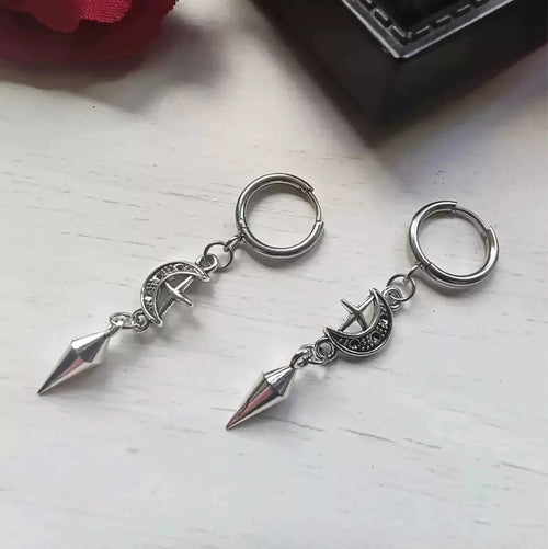 1 Pair of Punk Rock Stainless Steel Pointed Star and Moon Earrings, Suitable for Women to Wear Gothic Jewelry Accessories on a D