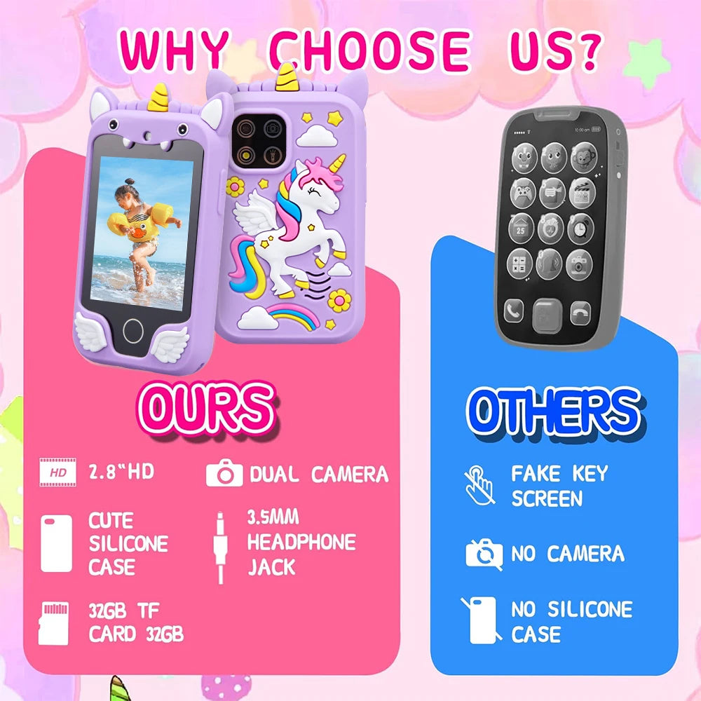 Kids Smart Phone Camera Toys Touchscreen Unicorn Baby Mobile MP3 Player