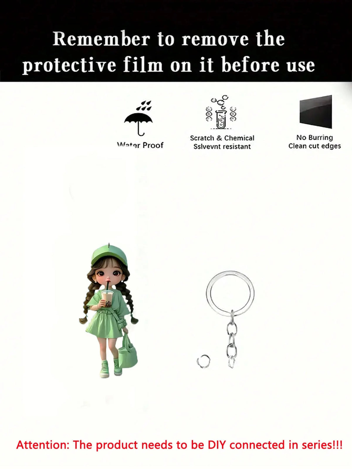 1 Cute Acrylic Girl Keychain, 2D Flat, Holiday Gift, Backpack