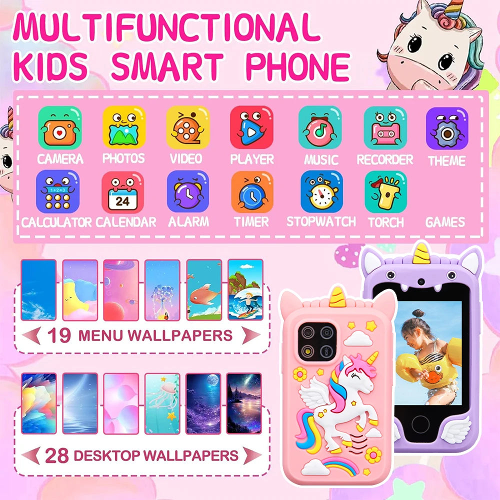 Kids Smart Phone Camera Toys Touchscreen Unicorn Baby Mobile MP3 Player