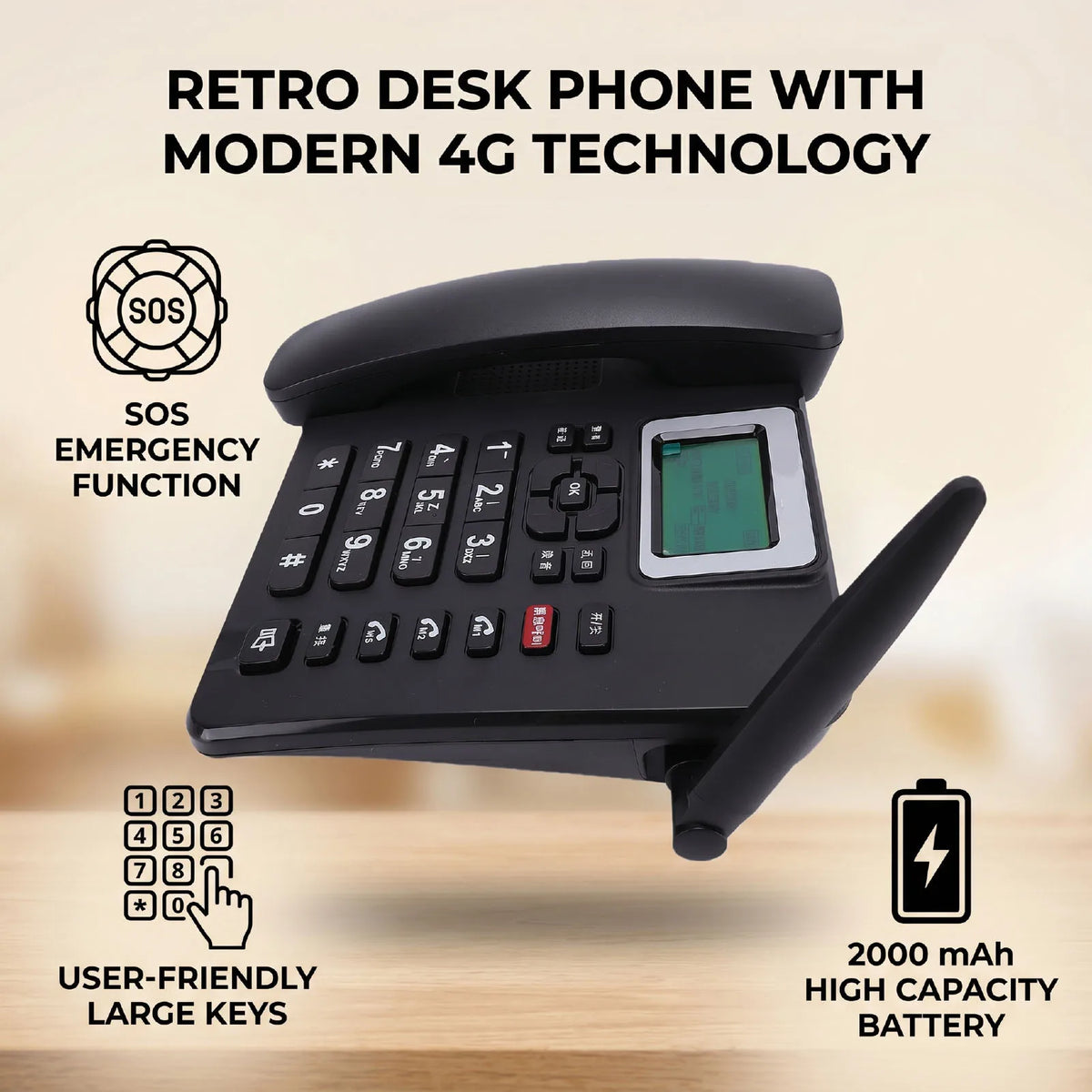 Wireless GSM Desk Telephone Antique 4G Mobile Unlocked Retro Cell Phone