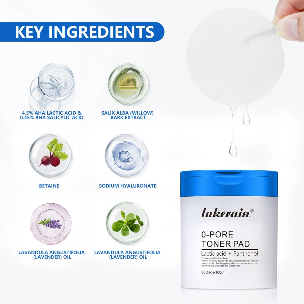 4.5% AHA Lactic Acid & 0.45% BHA 0-Pore Toner Pad Salicylic Acid