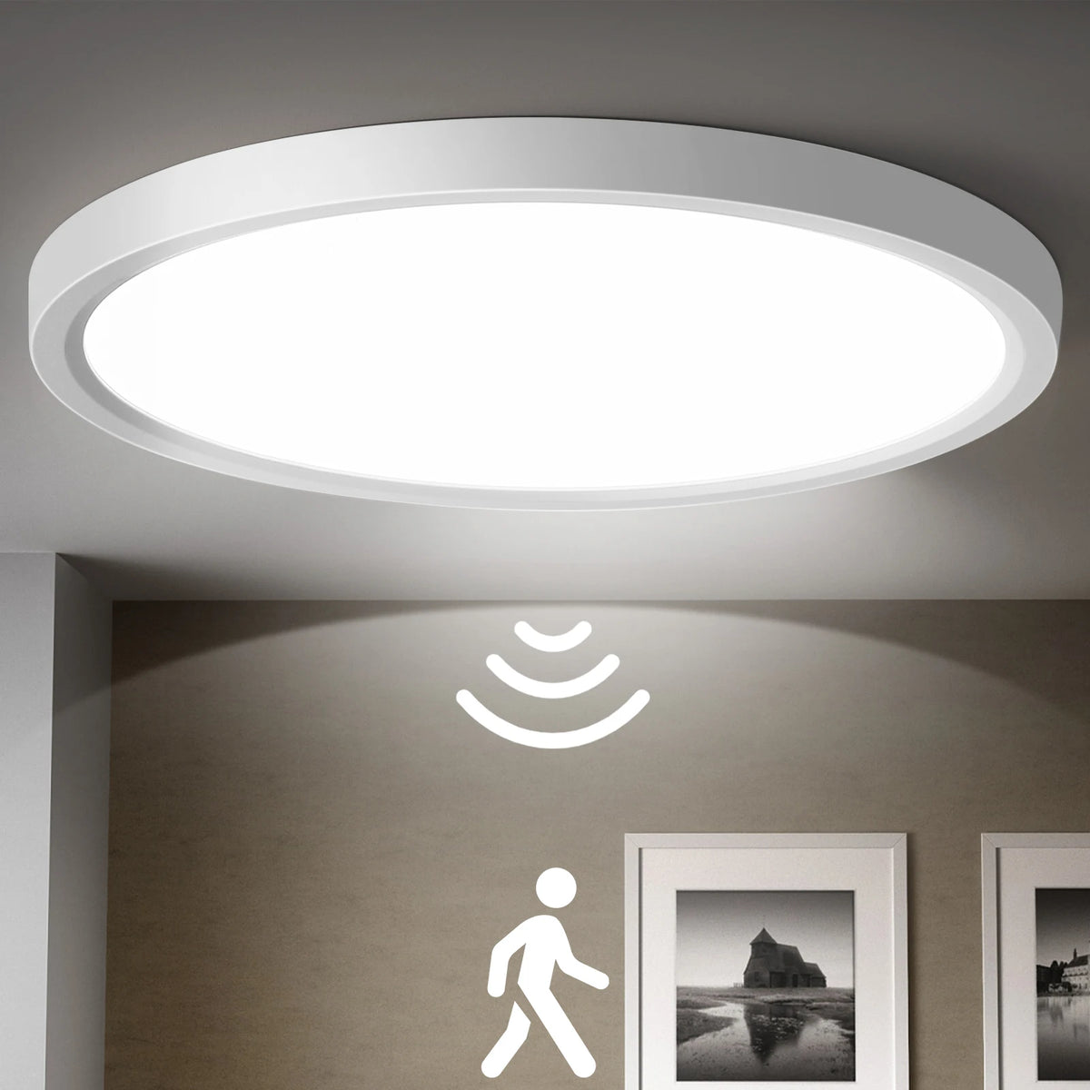 24W LED Ceiling Light with Motion Sensor, 2400LM, 30cm Round Ultra-Thin, 4000K for Hallway, Balcony, Indoor