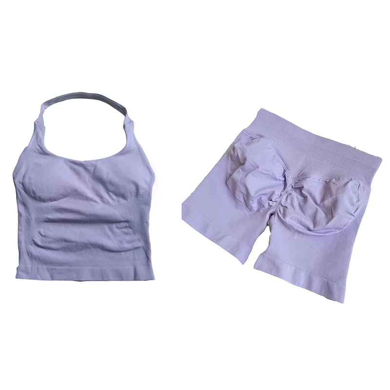 Yoga Sets Women Gym Clothes Longline Strappy Top High Waist Shorts