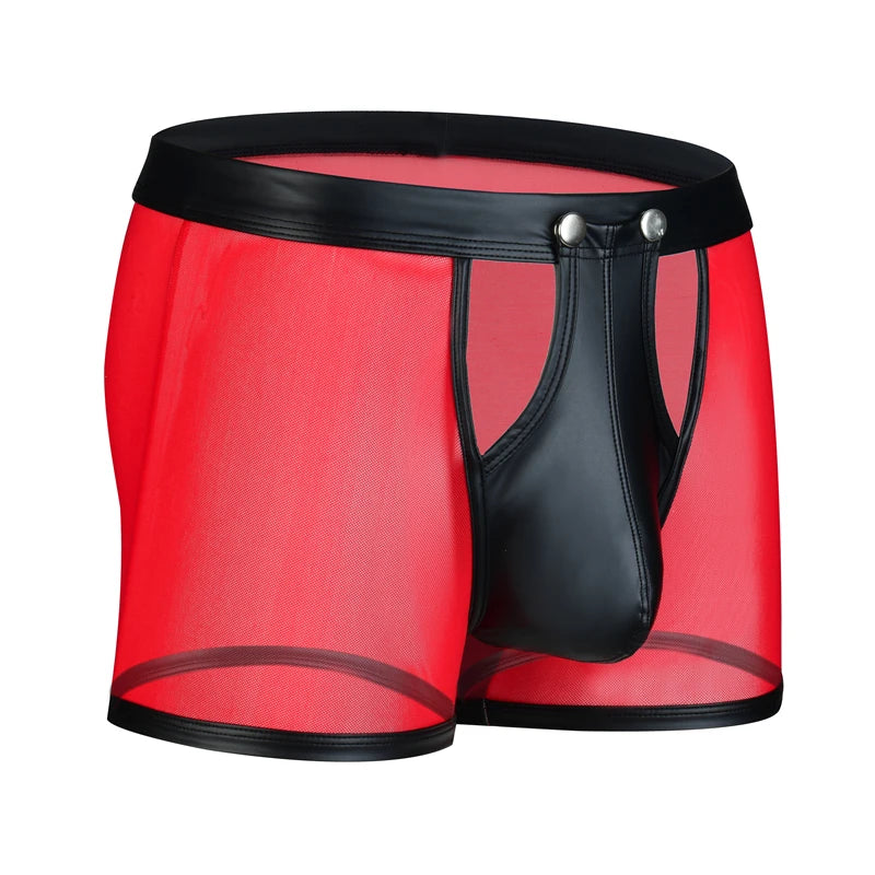 Mesh & Faux-Leather Boxer Briefs