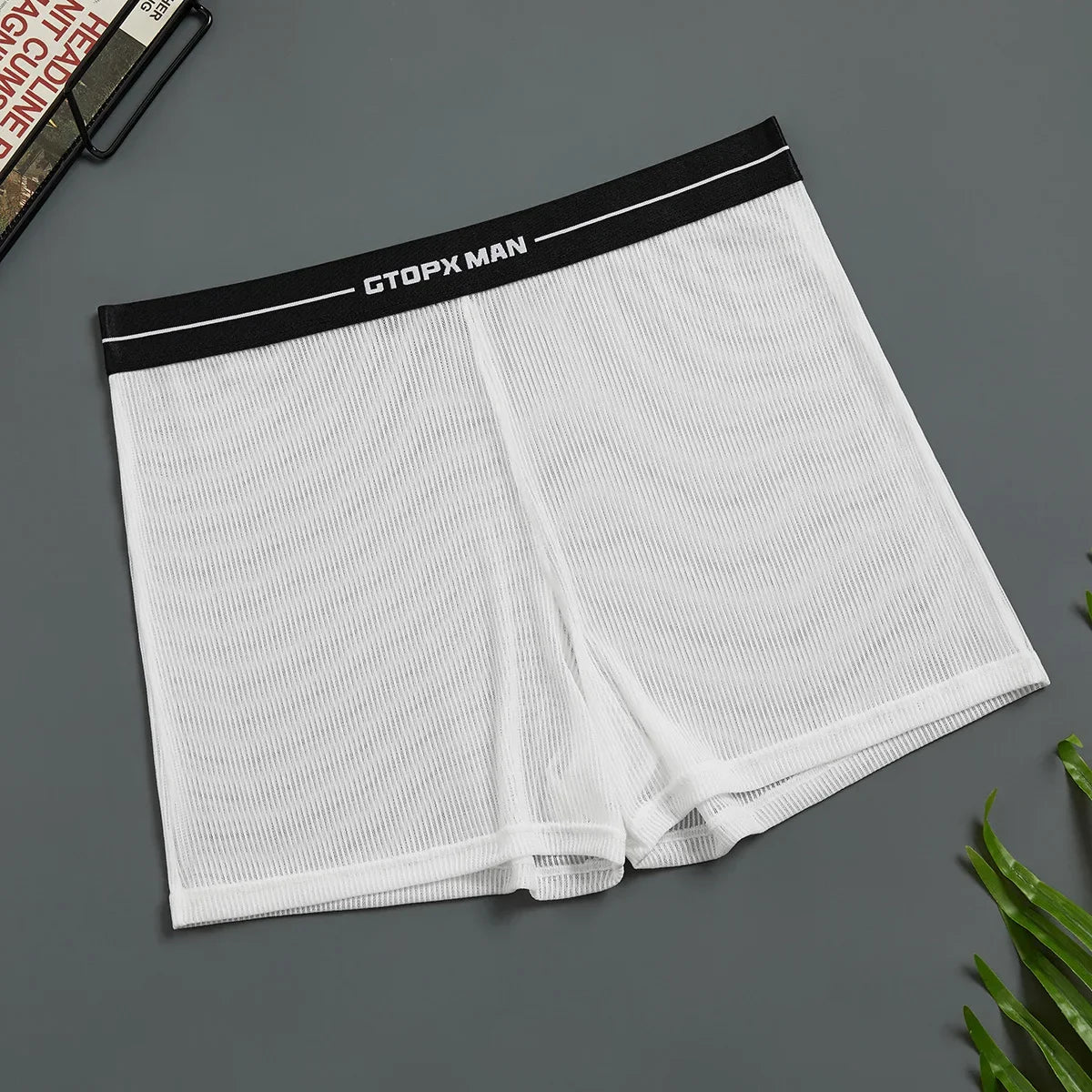 Mens Sexy Mesh Transparent Underwear Mid Waist Ultra-thin Boxer Shorts Breathable Panties Homewear Arrow Pants Solid Underpants