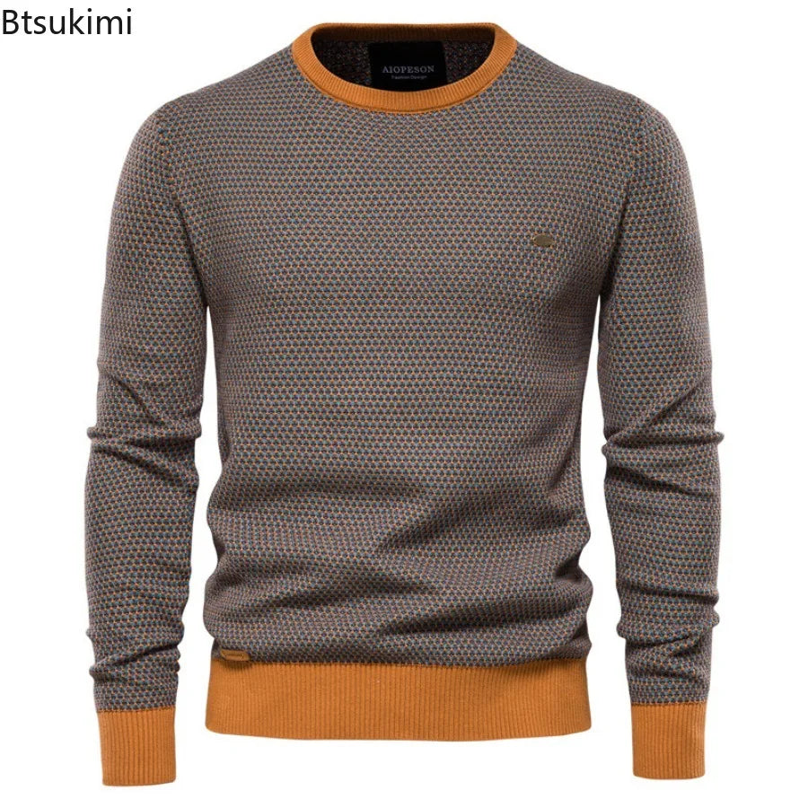 2026 Fashion Spliced Knitted Sweaters for Men Casual Warm O-neck High Quality Pullovers Autumn Winter Fashion Knitwear Tops Male