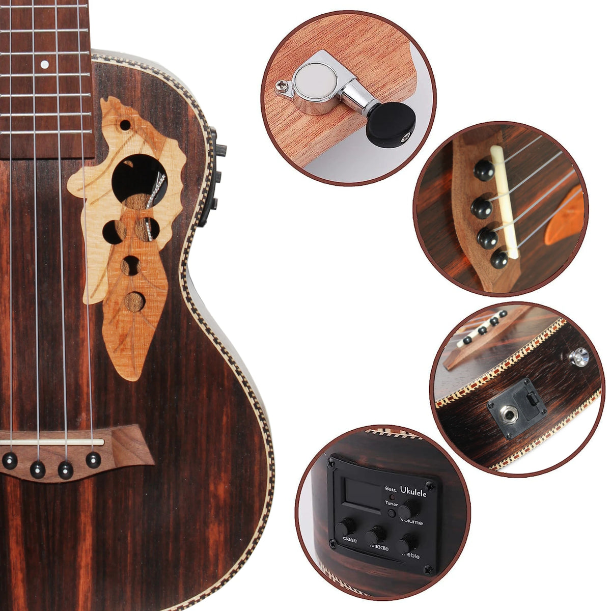 Batking Tenor Ukulele For Left Hand, 26 Inch All Blackwood Acoustic