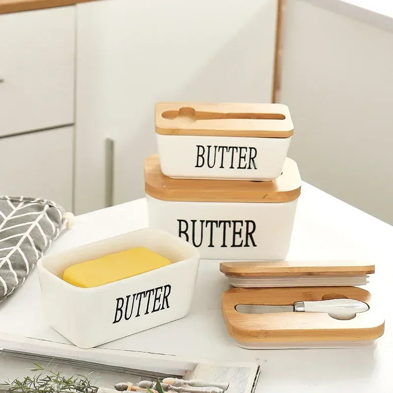 Ceramic Butter Container Box Restaurant Sealed Storage Box Cheese Box