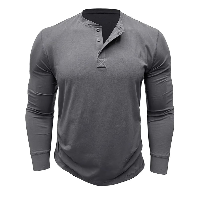 Men's Long Sleeve Henley Shirt Casual Slim Fit Button Neck Pullover Top Soft Solid Color Basic Tee for Daily Wear & Layering