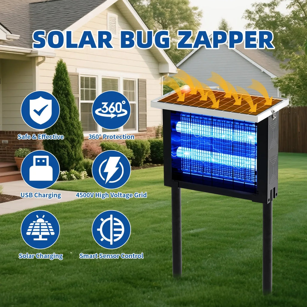 Powerful Solar Bug Zapper Outdoor for 2000 sq.ft, Poartable Rechargeable Mosquito Zapper with High Powered