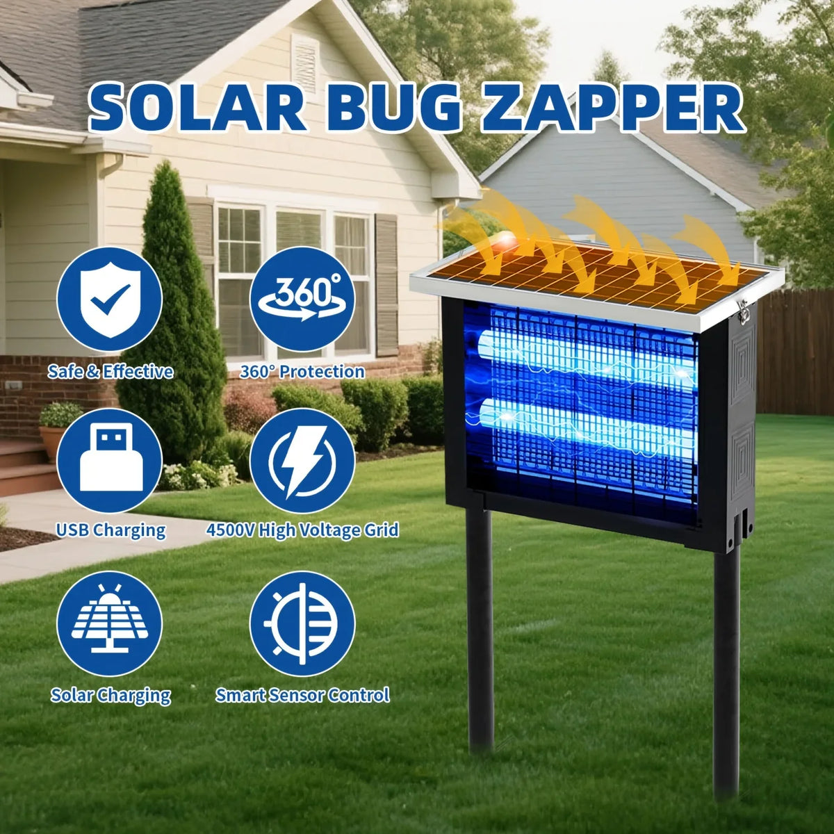 Powerful Solar Bug Zapper Outdoor for 2000 sq.ft, Poartable Rechargeable Mosquito Zapper with High Powered