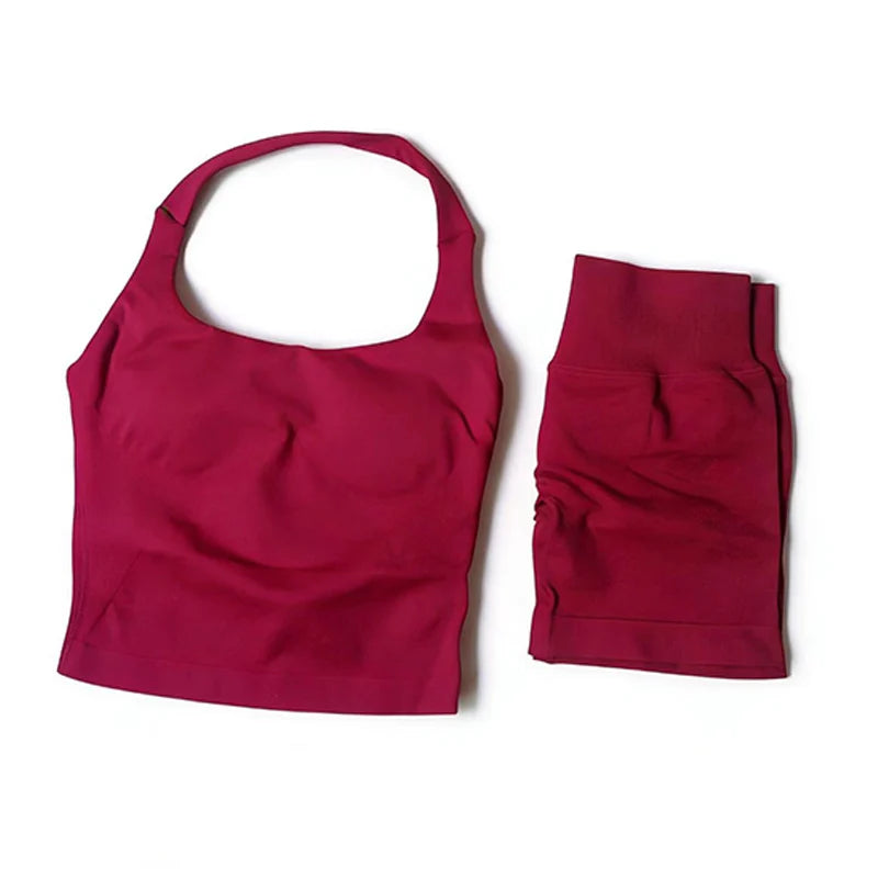 Yoga Sets Women Gym Clothes Longline Strappy Top High Waist Shorts