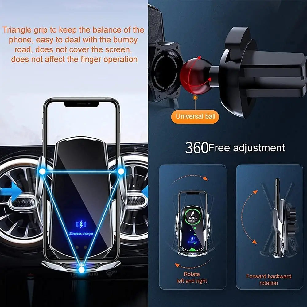15W Auto-Clamping Wireless Car Charger & Phone Holder