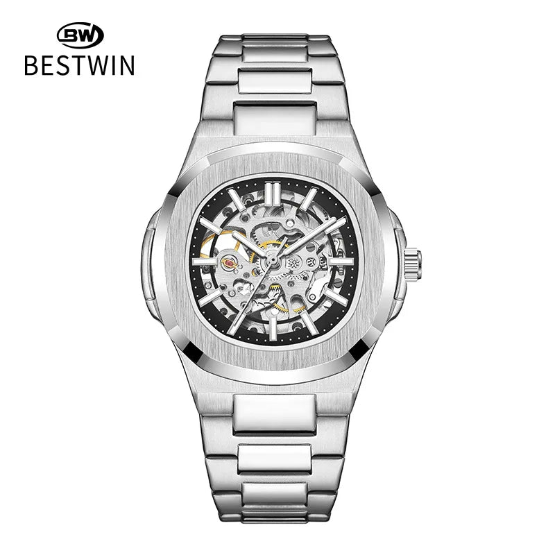 Men Watch Fully Automatic Mechanical Male Watches Double Sided Hollowed Out Luminous Waterproof Alloy Steel Wristwatch Boy Gifts