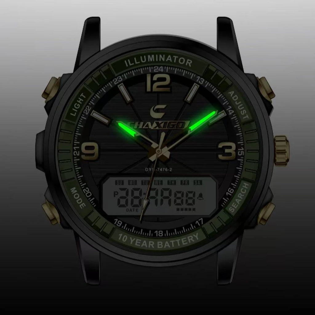 Men's Dual Display Electronic Watches  Automatic Luminous Watch Waterproof Dual Movement Date Multi-function Chronograph Alarm