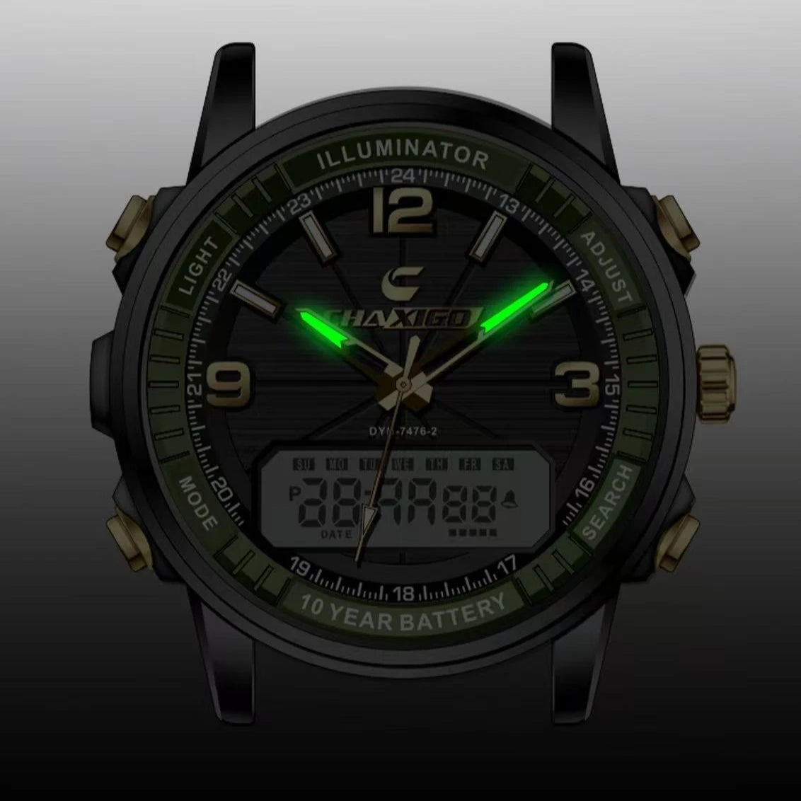 Men's Dual Display Electronic Watches  Automatic Luminous Watch Waterproof Dual Movement Date Multi-function Chronograph Alarm