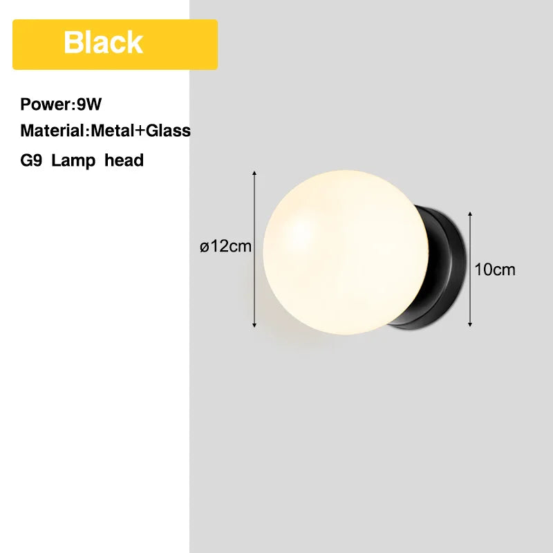 Bedroom LED Wall Lamps with 9W G9 Bulb Hardwired Indoor Frosted Glass Ball Wall Lights Wall Sconce for Bar Kitchen AC110-220V