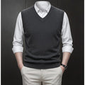 Casual Sweater Vest Knitwear for Men V-Neck Solid Sleeveless Pullover Smart Casual Knitted Waistcoat Streetwear Outerwear Tops