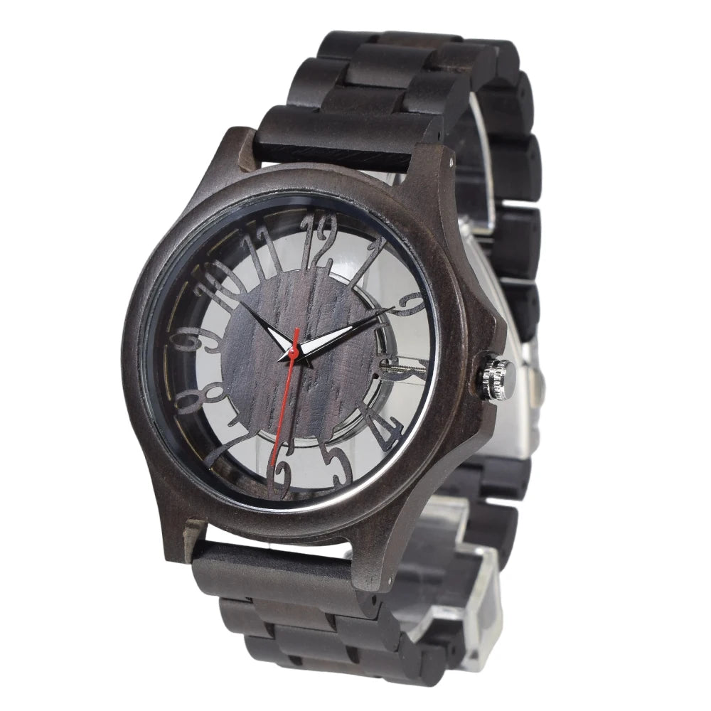 Men's Engraved Wooden Quartz Watch