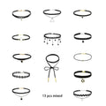 Mixed Hollow Black Leather Velvet Choker Necklace Layer Chockers Vintage