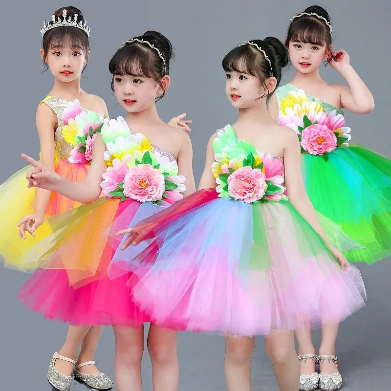 Multicolored Dance Dress Girls Modern Dance Costume Girls Contemporary