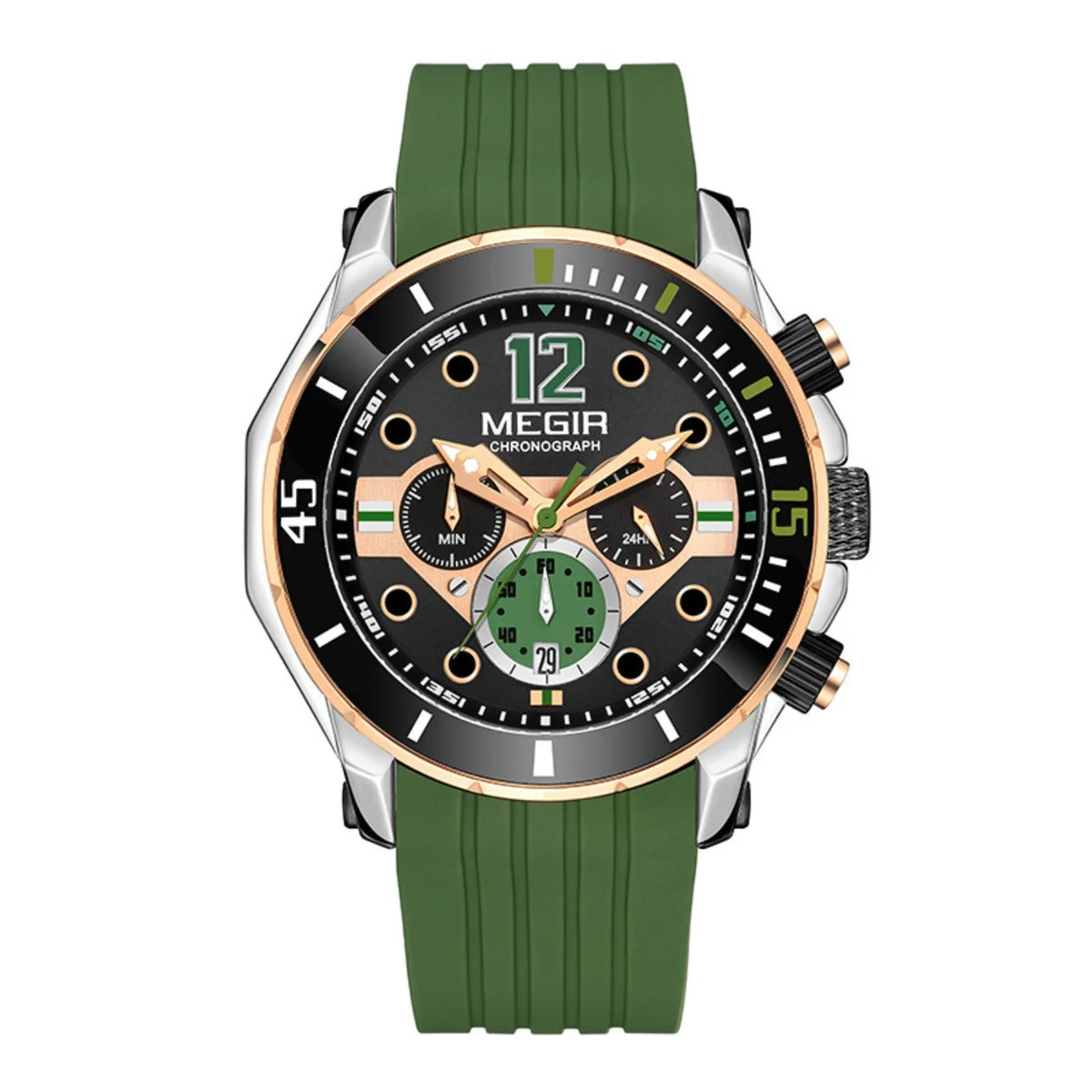 MEGIR Chronograph Watches for Men Fashion Military Sport Silicone Strap Wristwatch with Auto Date Waterproof Quartz Watch Часы