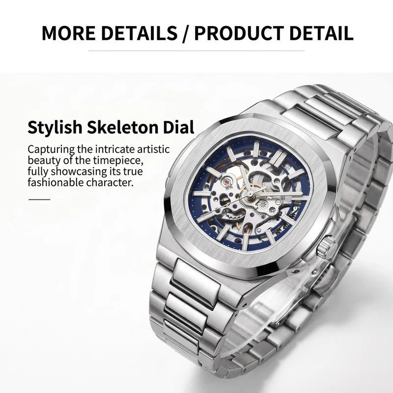 Men Watch Fully Automatic Mechanical Male Watches Double Sided Hollowed Out Luminous Waterproof Alloy Steel Wristwatch Boy Gifts