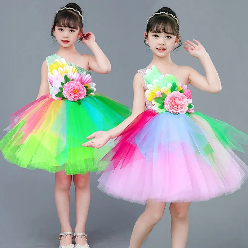 Multicolored Dance Dress Girls Modern Dance Costume Girls Contemporary