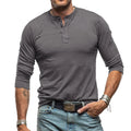 Men's Long Sleeve Henley Shirt Casual Slim Fit Button Neck Pullover Top Soft Solid Color Basic Tee for Daily Wear & Layering