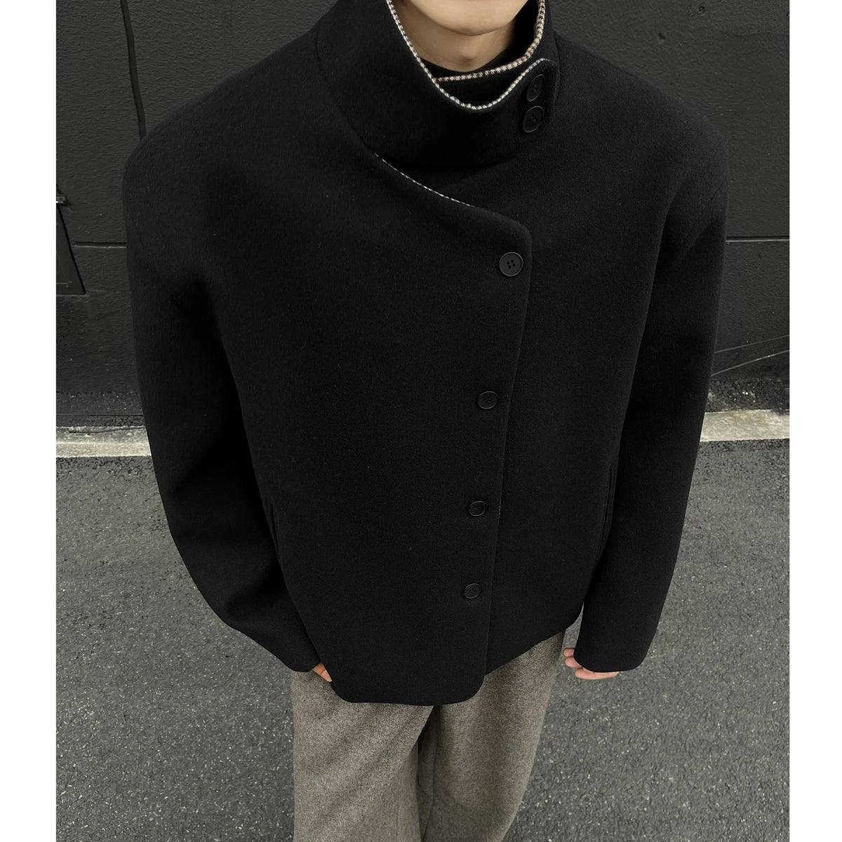 Winter Woolen Jacket Men Caot Warm Windproof 2025 New Style Fashionably Slim-Fitting Short Jacket Coat Individuality Stand-Up