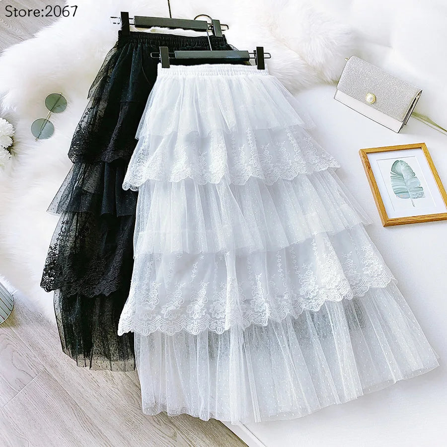 Women Skirts Cake-Style Skirt Spring Summer Lace Skirts Ladies