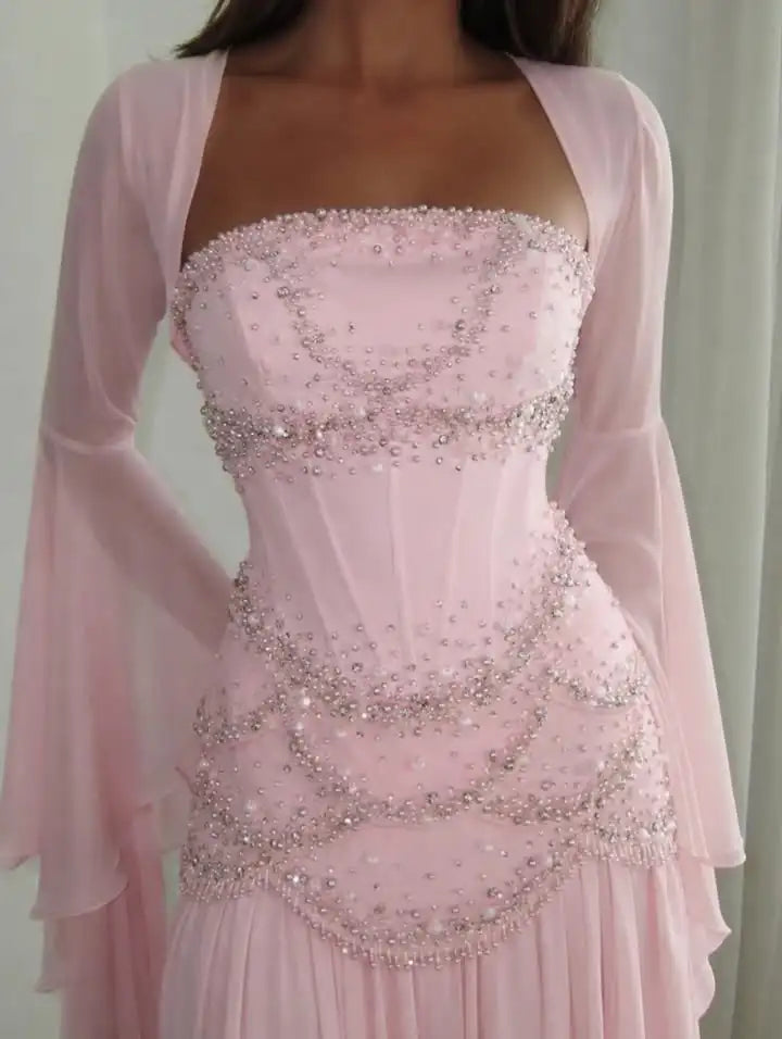 Dresses For Woman Evening Dresses Strapless Beaded Corset Chiffon Dress