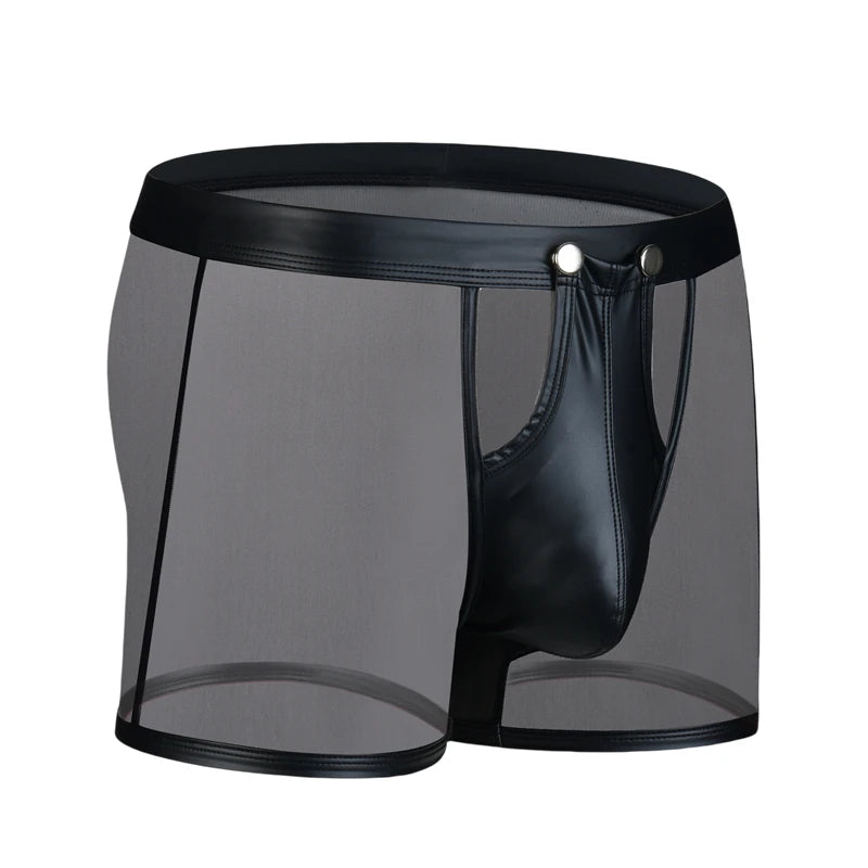 Mesh & Faux-Leather Boxer Briefs