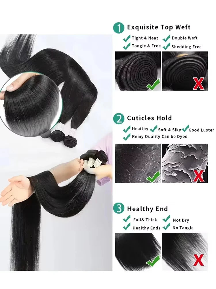 30 32 Inch Bone Straight Bundle Human Hair Unprocessed Raw Remy Hair 3 4