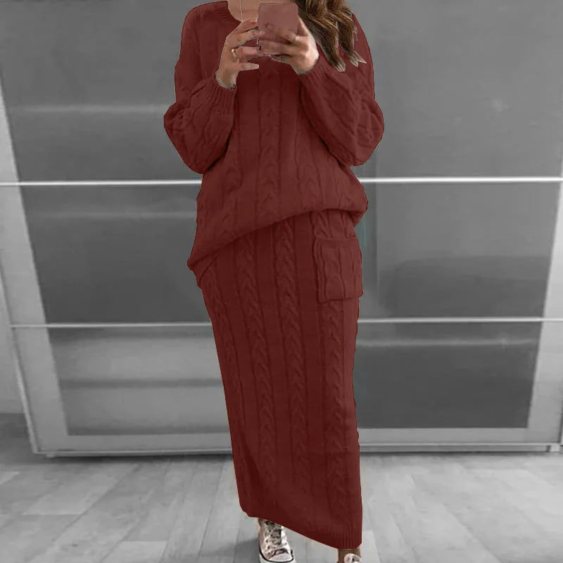 Knit Sweater and Skirt Sets Women Streetwear Autumn/Winter 2023 New Fashion Long Sleeve Pullover Fried Dough Suit for Female