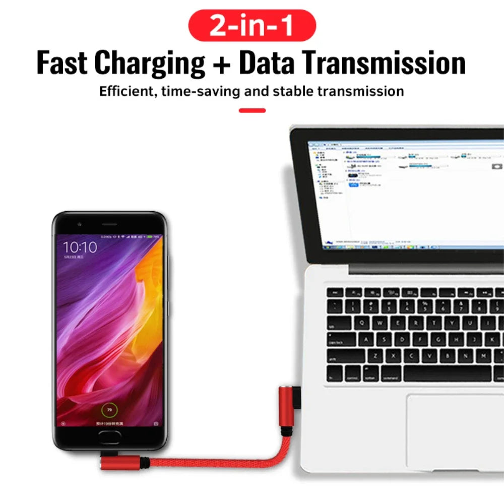 25cm Short Fast Charging Cable Double Elbow 90 Degree USB C Micro USB