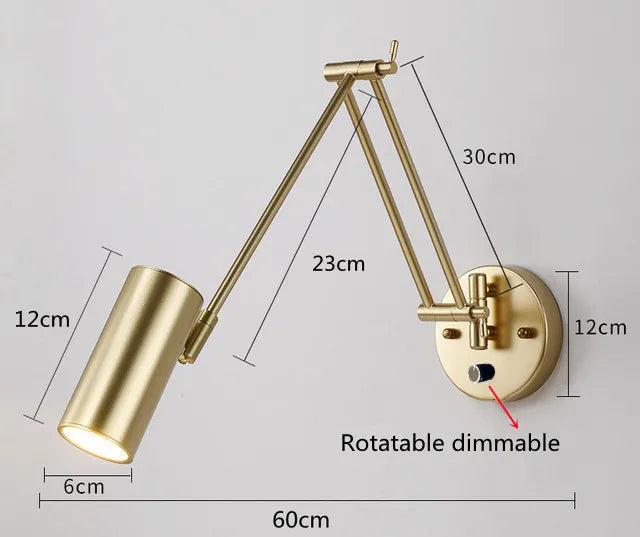 Led Dimmable Wall Lamp Bedroom Bedside Reading Light Folding Telescopic Switch Modern Creative Study Rocker Wall Light Fixture