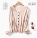 Wearable in All Seasons, 100% Superfine Worsted Wool Knitwear for Women, V Neck Long-Sleeved Cardigan Jacket, Simple Commuter Thin Outerwear, Short Style